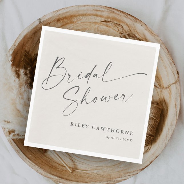 Modern Script Ivory Boho Bridal Shower Napkin (Modern script boho bridal shower napkins.)
