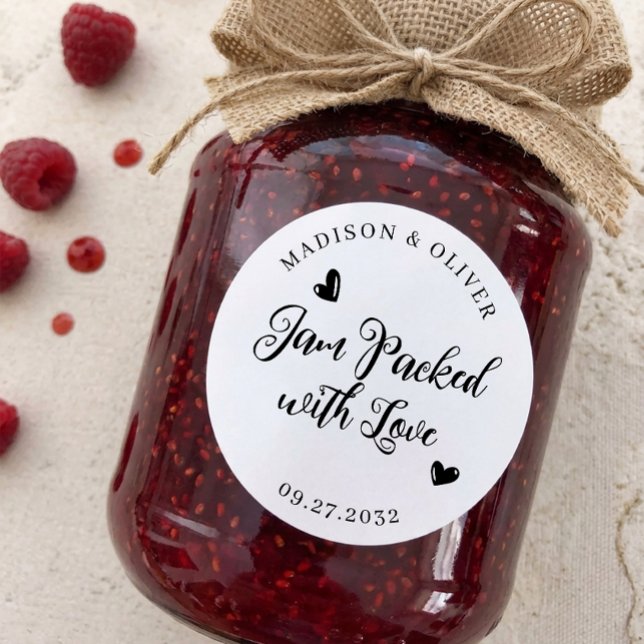 Modern Script Jam Packed with Love Wedding Favour Classic Round Sticker (Creator Uploaded)