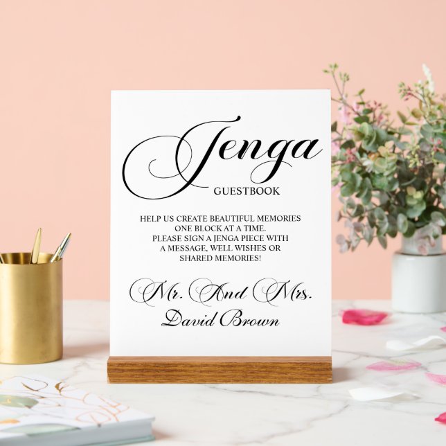 Modern Script Jenga Wedding Guestbook  Acrylic Sign (Wedding)