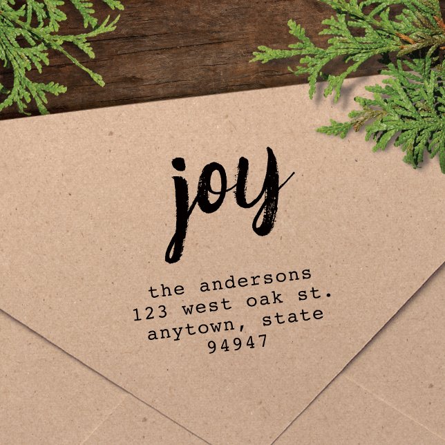 Modern Script Joy Holiday Return Address Stamp (Creator Uploaded)