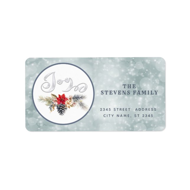 Modern script joy snow pine cone branch   label (Front)