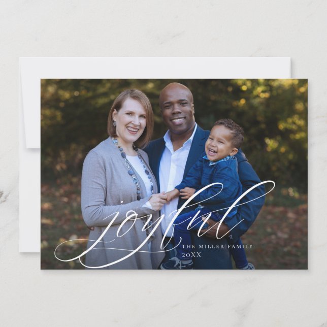 Modern Script Joyful Christmas Photo Holiday Card (Front)