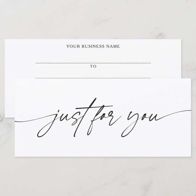 Modern Script Just For You Gift Certificate (Front/Back)