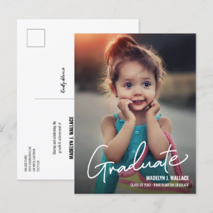 Modern Script Kindergarten Girl Graduate Photo Announcement Postcard