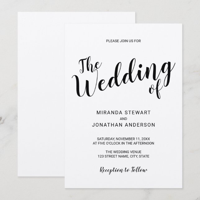 Modern Script Kraft Paper Wedding Invitation (Front/Back)
