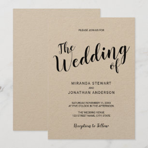 Modern Script Kraft Paper Wedding Invitation