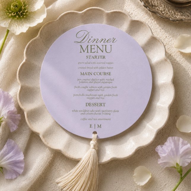 Modern Script Lavender Formal Wedding Menu (Modern Script Lavender Formal Wedding Menu)