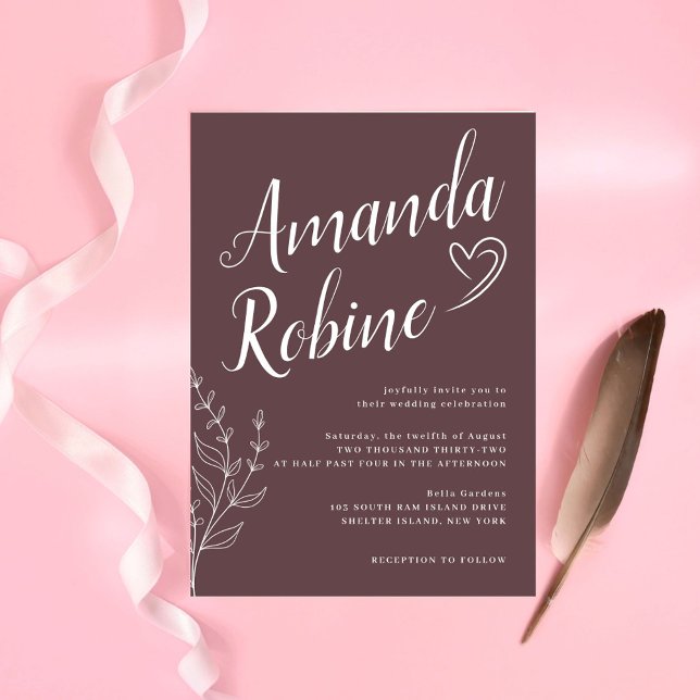Modern Script & Leaves Wedding Invitation (Creator Uploaded)