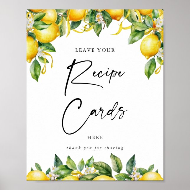 Modern Script Lemon Citrus Recipe Cards Sign (Front)