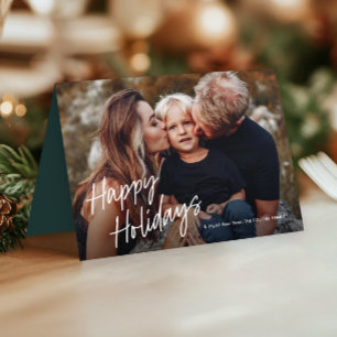 Modern Script Lettering 3 Photo Holiday Card