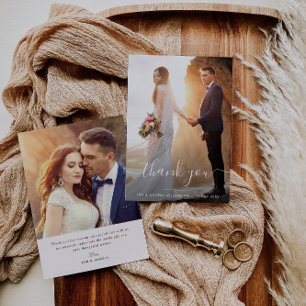 Modern script lettering wedding thank you card