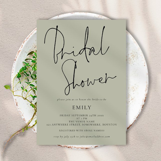 Modern Script Light Sage Bridal Shower Invitation (Creator Uploaded)