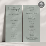 Modern Script Light Sage Green Wedding Program Invitation<br><div class="desc">Modern Script Light Sage Green Wedding Available digitally and printed. A modern typographical design for your wedding programs. The main header is in a stylish set script and the rest of the text you can easily personalise. You can change the text and background colours if you wish to match your...</div>