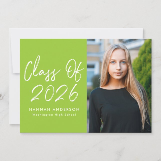 Modern Script Lime Green Photo Graduation Party Invitation (Front)