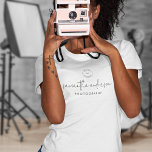 Modern Script Logo Name Photographer Workwear T-Shirt<br><div class="desc">Modern Script Logo Name Photographer Workwear. With professional photographers in mind. A minimalist fully customisable design your name and job title.  You can easily personalise the text and can also change the font style and colours via Edit Further if you wish.</div>