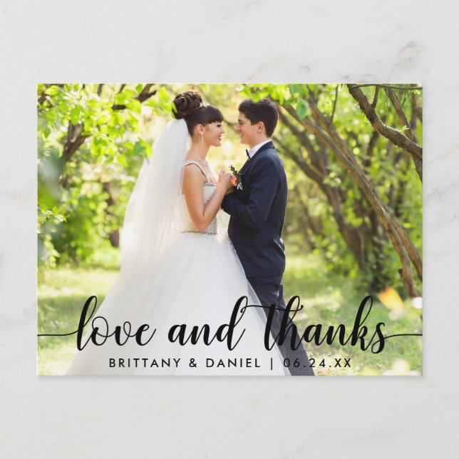 Modern Script Love and Thanks Couple Wedding Postcard (Front)