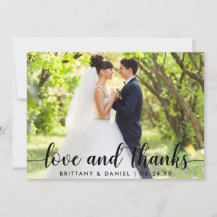 Modern Script Love and Thanks Couple Wedding Thank You Card
