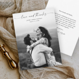 Modern Script Love and Thanks Photo Wedding  Thank You Card