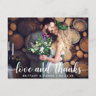 Modern Script Love and Thanks Wedding Couple Postcard