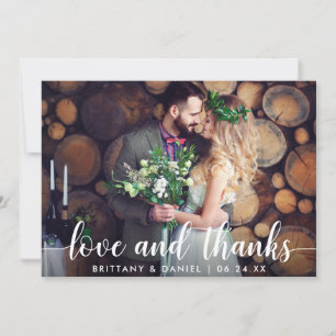 Modern Script Love and Thanks Wedding Couple Thank You Card