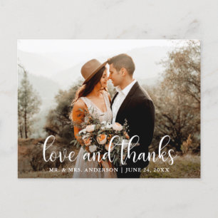 Modern Script Love and Thanks Wedding Photo Postcard