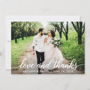 Modern Script Love and Thanks Wedding Photo Thank You Card