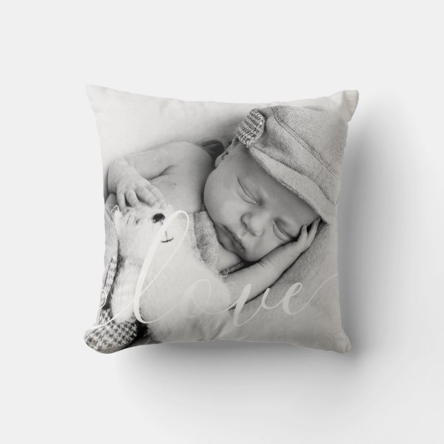Modern Script Love Baby Photo  Cushion (Front)