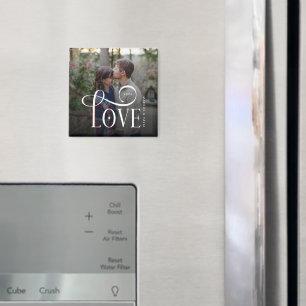 Modern Script Love Custom Engaged Couples Photo Magnet