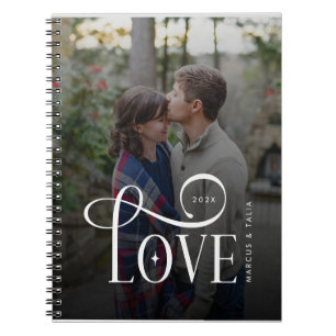 Modern Script Love Custom Engaged Couples Photo Notebook