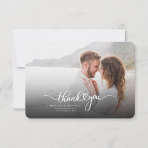 Modern Script Love Heart Newlyweds Photo Thank You Card
