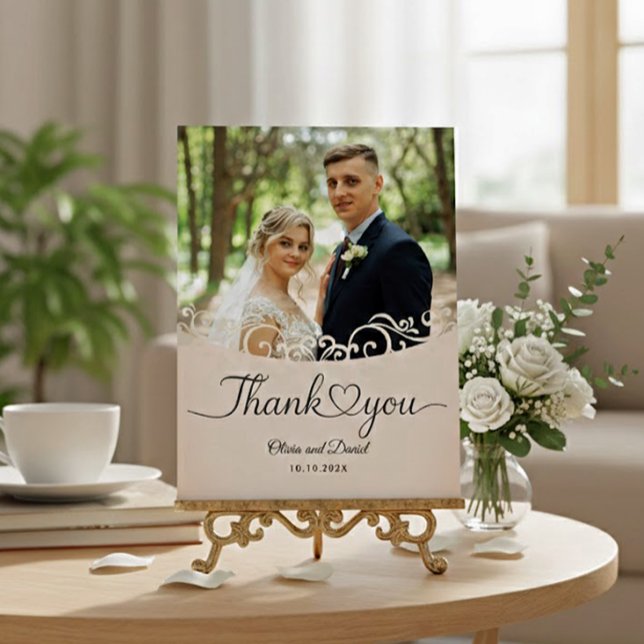 Modern Script Love Heart Wedding Flat Thank You Po Postcard (Creator Uploaded)