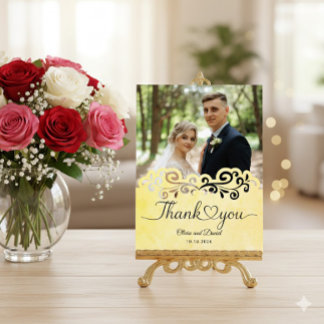 Modern Script Love Heart Wedding Flat Thank You Po Postcard