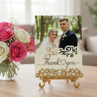 Modern Script Love Heart Wedding Flat Thank You Po Postcard