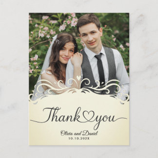Modern Script Love Heart Wedding Flat Thank You Postcard