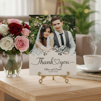 Modern Script Love Heart Wedding Flat Thank You Postcard