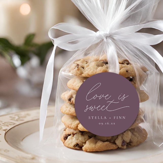 Modern Script Love Is Sweet Wedding Classic Round Sticker (Modern Script Love Is Sweet Wedding Classic Round Sticker)
