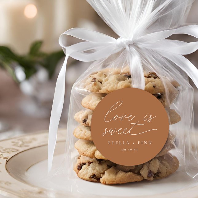 Modern Script Love Is Sweet Wedding Classic Round Sticker (Modern Script Love Is Sweet Wedding Classic Round Sticker)