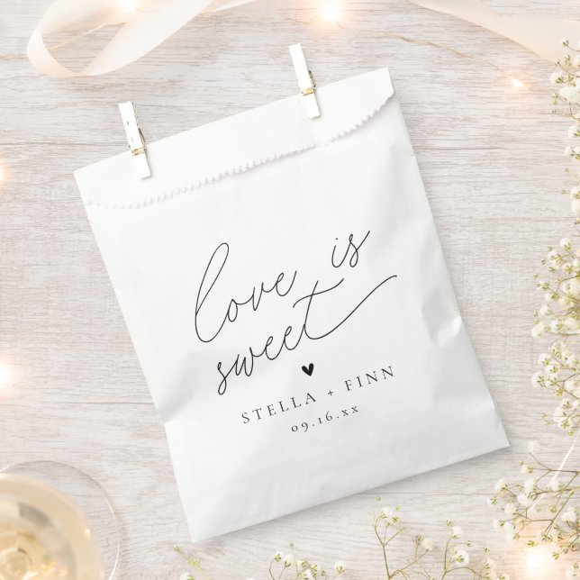 Modern Script Love Is Sweet Wedding Favour Bags (Clipped)