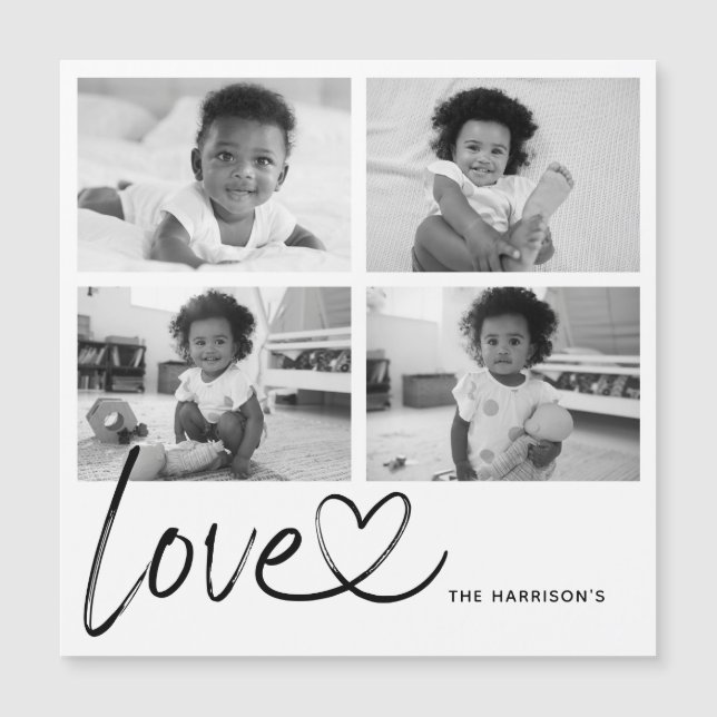Modern Script Love Photo Collage Magnetic Card (Front)