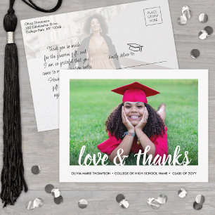 Modern Script Love & Thanks 2 Photo Graduation Postcard