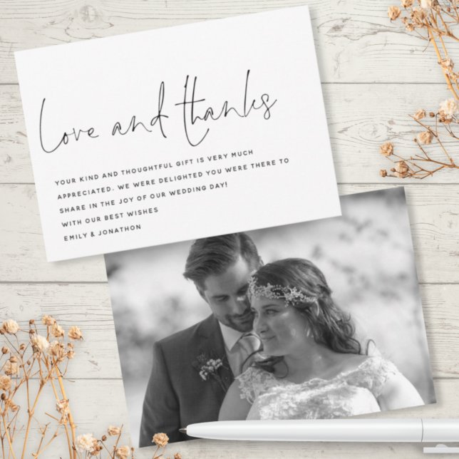 Modern Script Love Thanks Photo Wedding Thank You Card (Creator Uploaded)