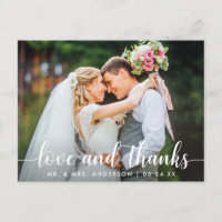 Modern Script Love Thanks Wedding Couple Photo