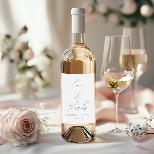 Modern Script Love & Thanks Wedding Favour Wine Label (Modern Script Love & Thanks Wedding Favor Wine Label)