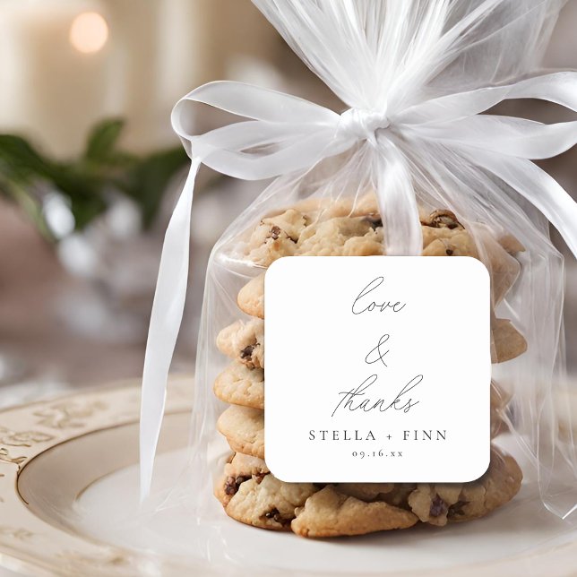Modern Script Love & Thanks Wedding Square Sticker (Modern Script Love & Thanks Wedding Square Sticker)