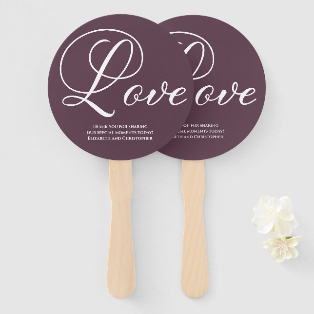 Modern Script Love Wedding Engagment Purple Hand Fan (Front and Back)
