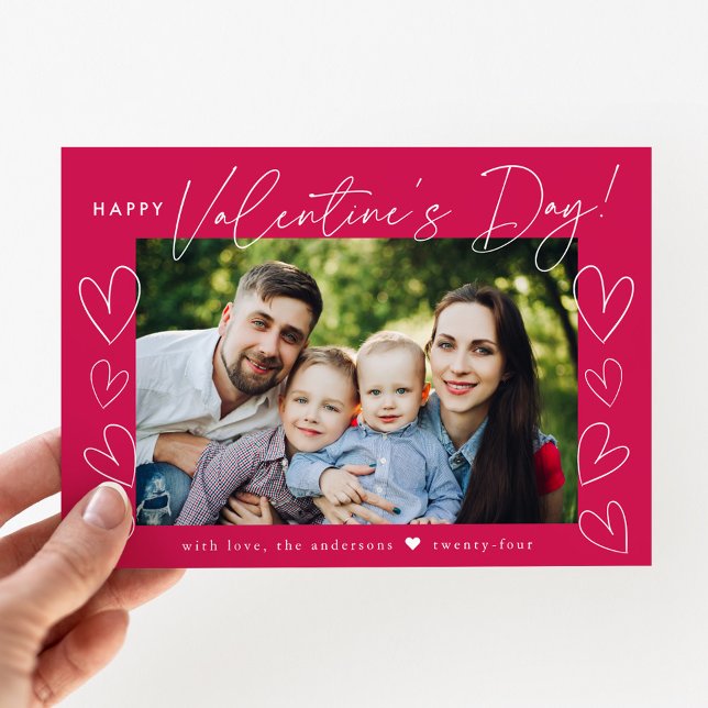Modern Script Magenta Valentine's Day Photo Holiday Card (Creator Uploaded)