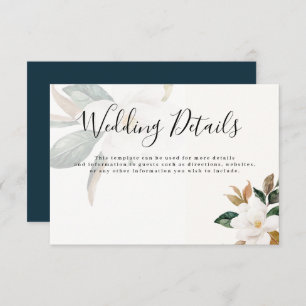 Modern script magnolia wedding details card