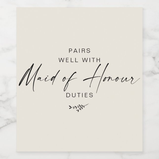 Modern Script Maid of Honour Proposal Wine Label (Single Label)