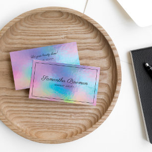 Modern Script Makeup Artist Faux Holographic Busin Business Card
