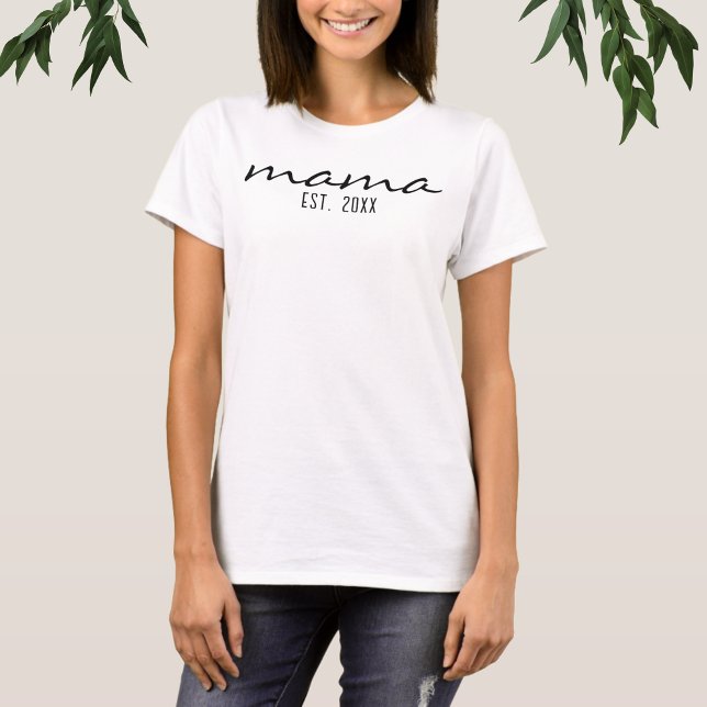Modern Script Mama Established Date New Mum To Be T-Shirt (Creator Uploaded)